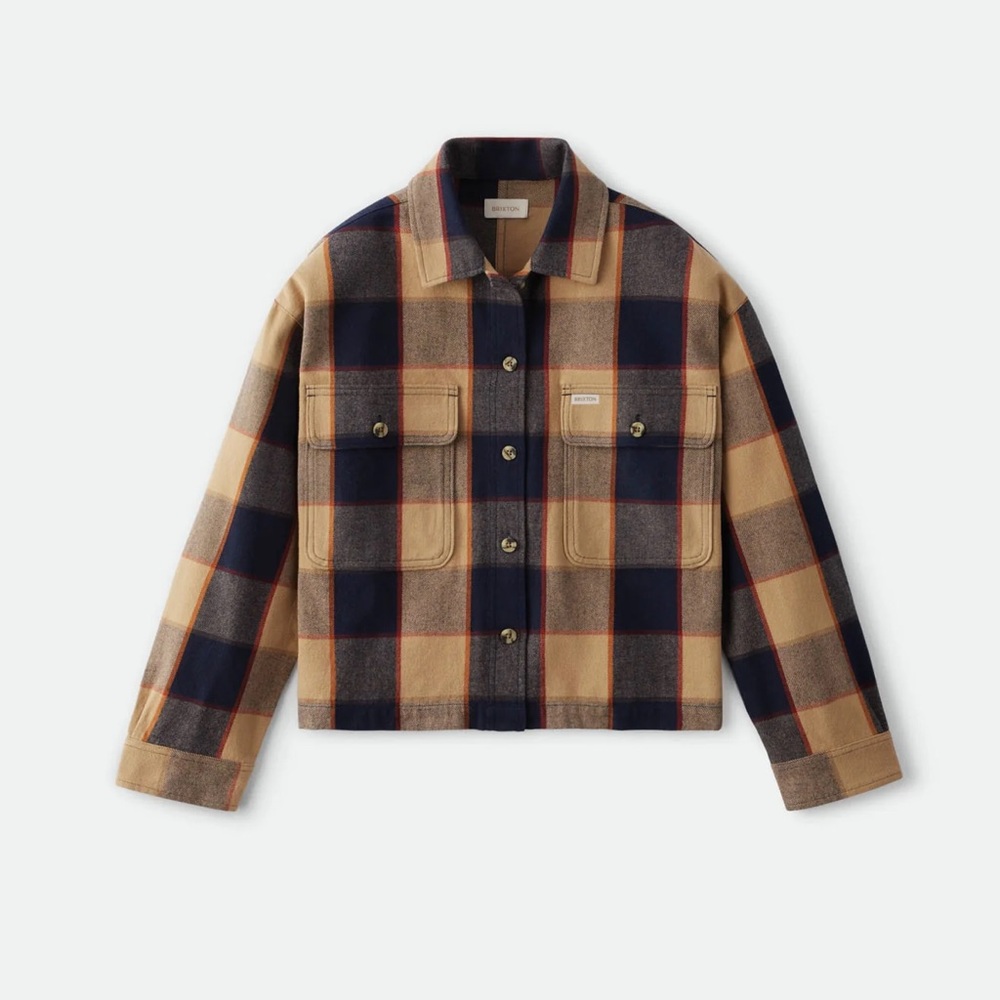 Brixton Bowery Shirt Jacket, Size Small, Tan/Navy